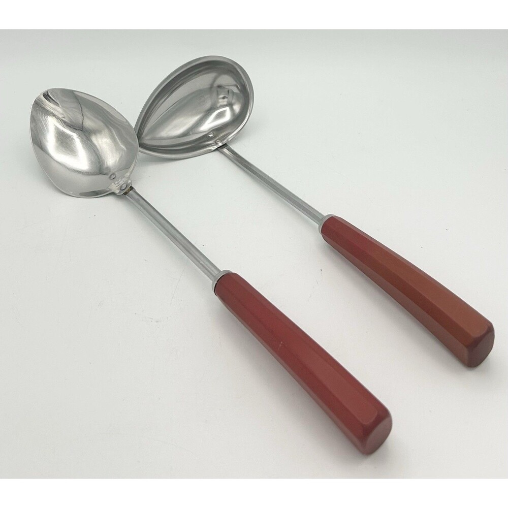 Vtg Corona Serving Spoon & Teardrop Ladle Red Bakelite Handle Stainless Steel